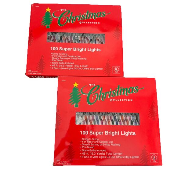 Set Of 2 Vintage The Christmas Collection 100 Super Bright Lights Clear Bulb New - Picture 4 of 6